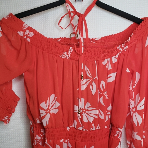 COPY - NEW Marciano Women's XS Light Red Sheer Floral High-Low Summer Tripical … - Picture 3 of 9